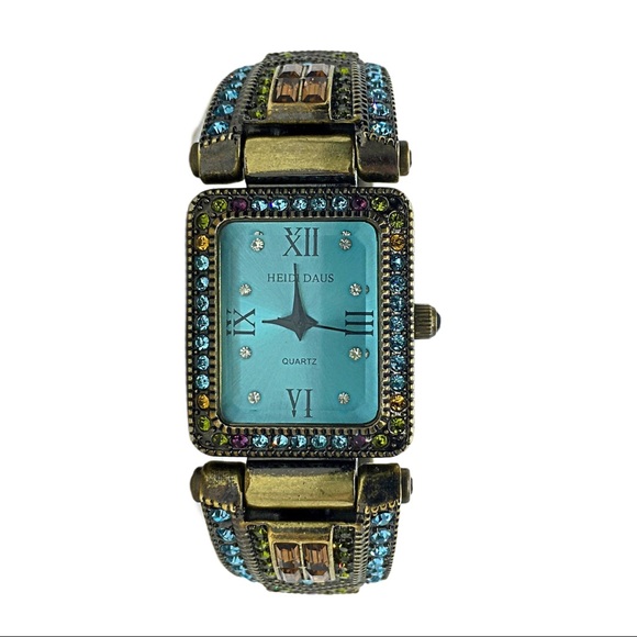 Heidi Daus Retired Blue Face Filigree Cuff Watch - Picture 1 of 5